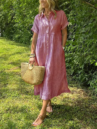 Meredith™ | Striped Button-Up Midi Dress