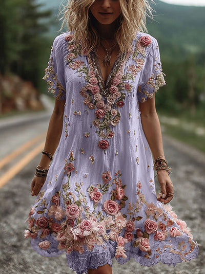 ARIELLE – BLOSSOM EMBROIDERED BOHO DRESS