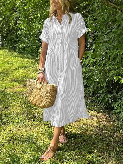 Meredith™ | Striped Button-Up Midi Dress
