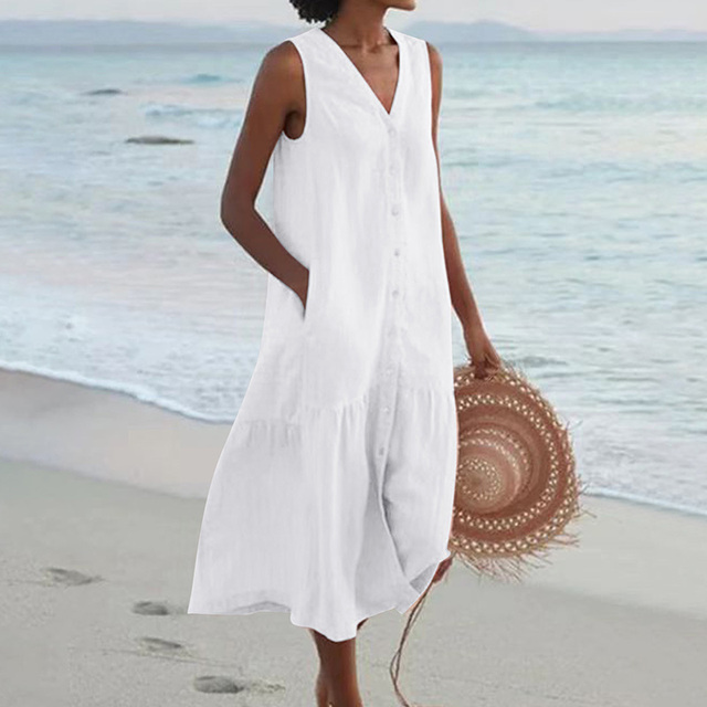 Isabelle™ | Button-Front Sleeveless Beach Dress