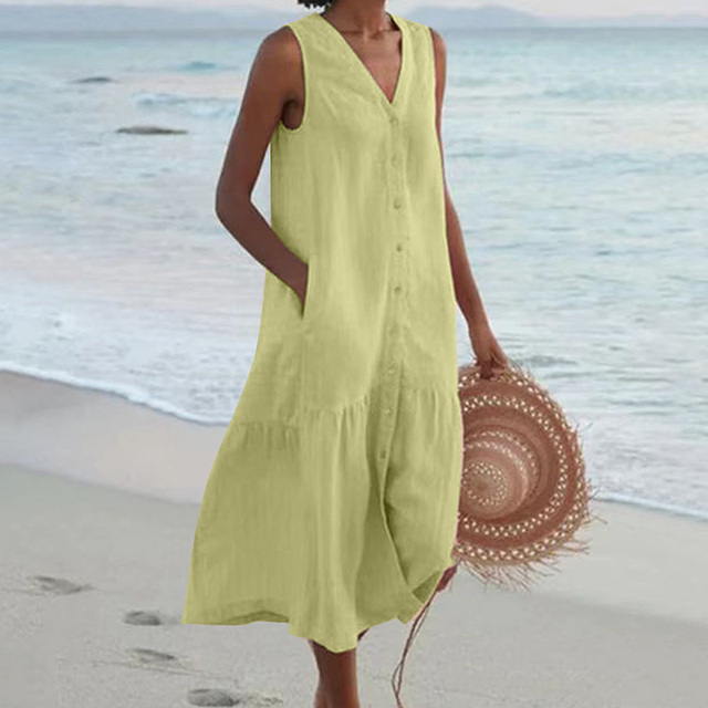 Isabelle™ | Button-Front Sleeveless Beach Dress