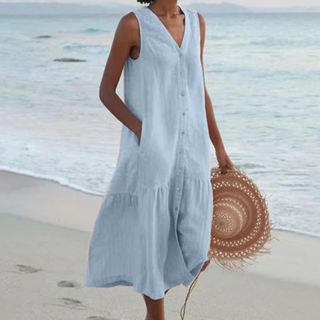 Isabelle™ | Button-Front Sleeveless Beach Dress