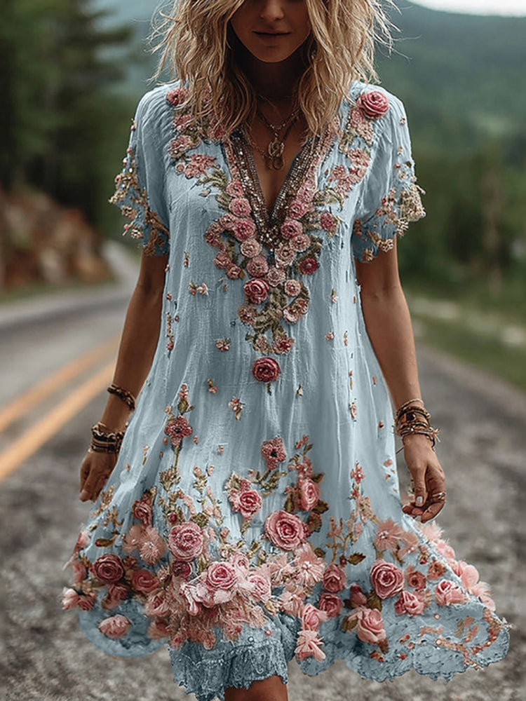ARIELLE – BLOSSOM EMBROIDERED BOHO DRESS