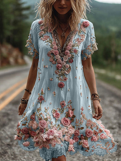 ARIELLE – BLOSSOM EMBROIDERED BOHO DRESS
