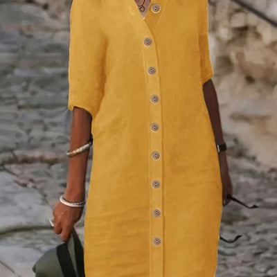 Sarah™ | Button-Down Linen Shirt Dress