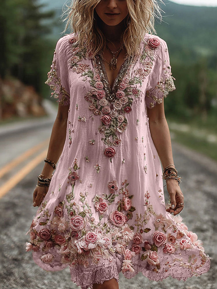 ARIELLE – BLOSSOM EMBROIDERED BOHO DRESS