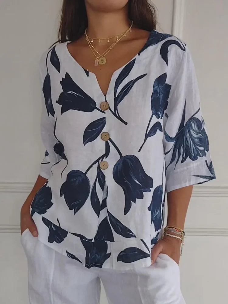 Sanne™ | Floral Print Button-Up Blouse