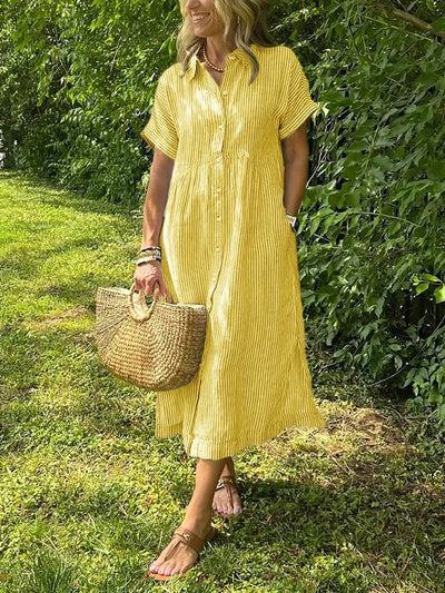 Meredith™ | Striped Button-Up Midi Dress
