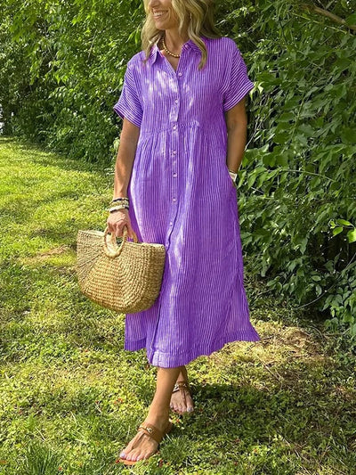 Meredith™ | Striped Button-Up Midi Dress