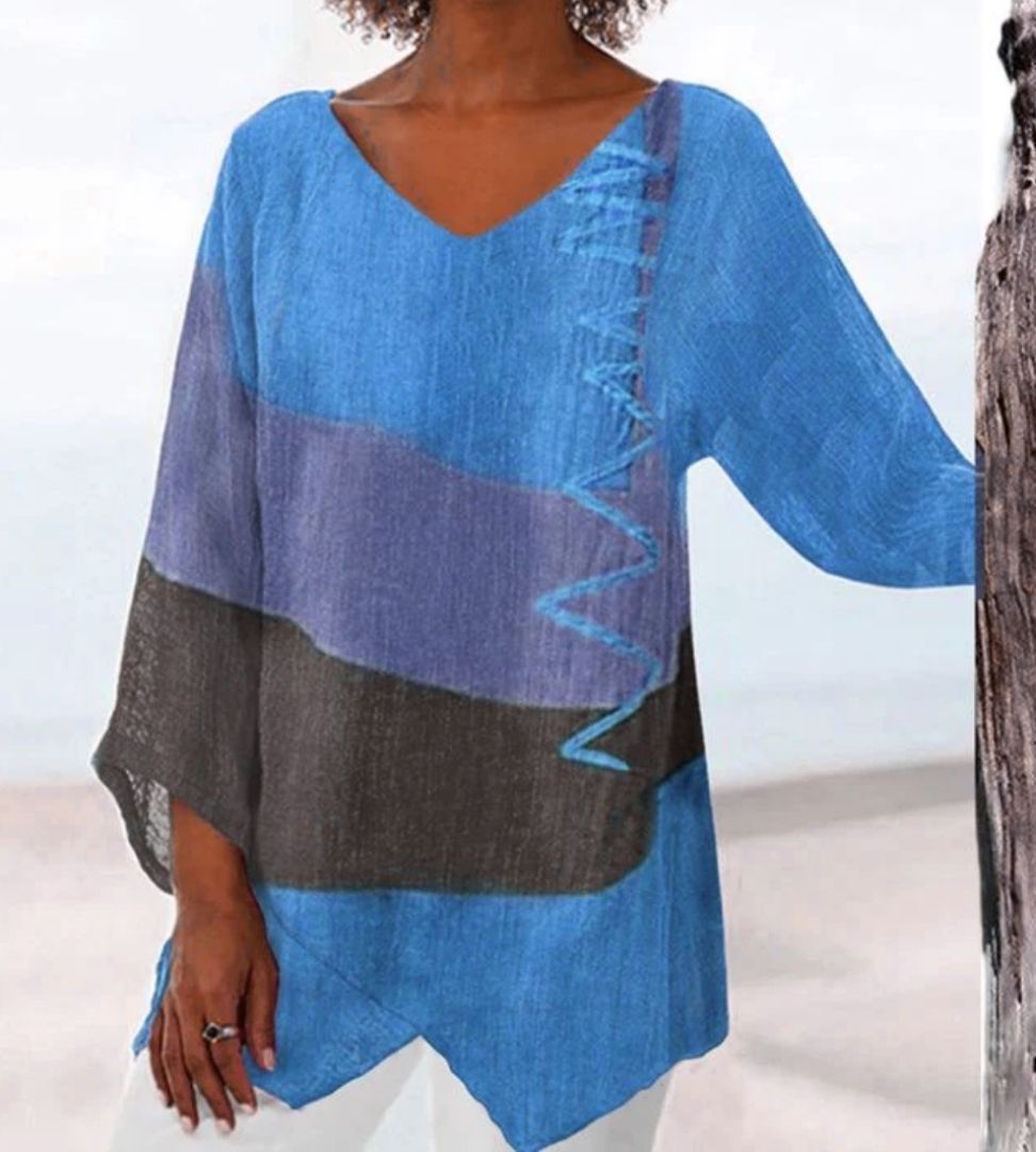 Helene | Chic V-Neck Color Block Blouse