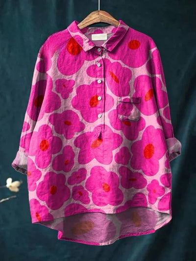 Odessa - Vibrant Pink Floral Pattern Printed Women's Casual Shirt